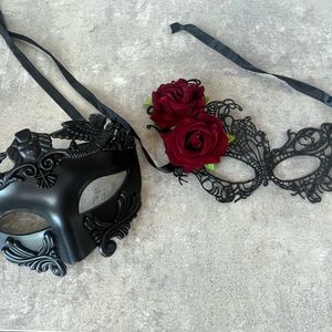 Masquerade masks, his and hers (rose and lace)